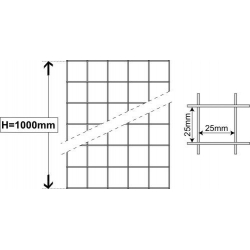 Siatka zgrzewana ocynkowana H=1000 mm Ø2 mm oczko 25x25 mm rolka 25 mb